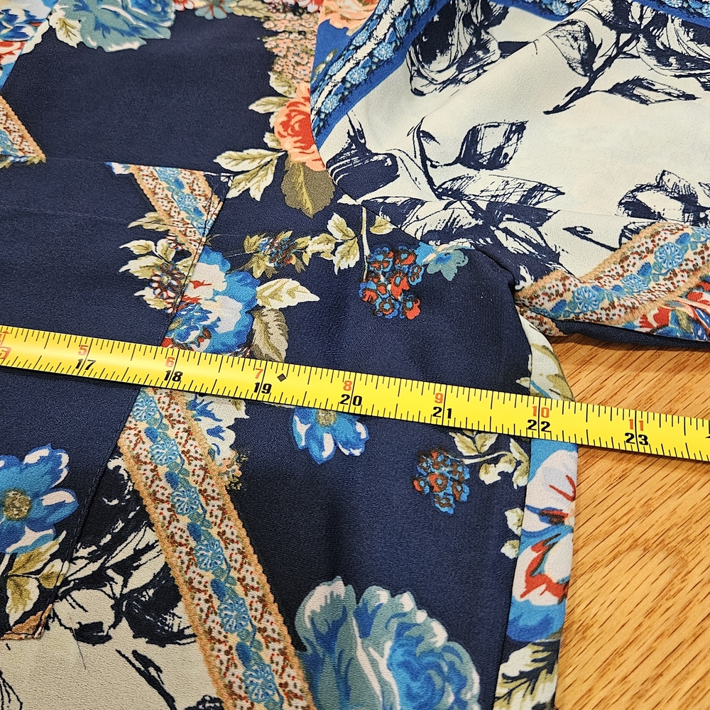 Figueroa & Flower Blue Floral Tunic Blouse Boho Patchwork Design, Size Large - Picture 8 of 10